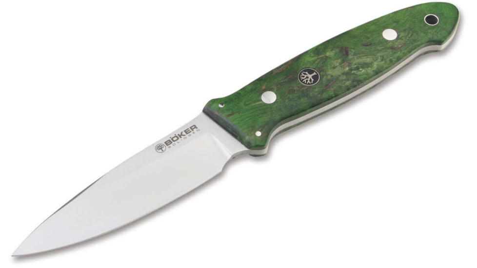 Boker Solingen Cub Fixed Blade Knife, 3.78in, N690, Curly Birch Wood Green Handle, 128661