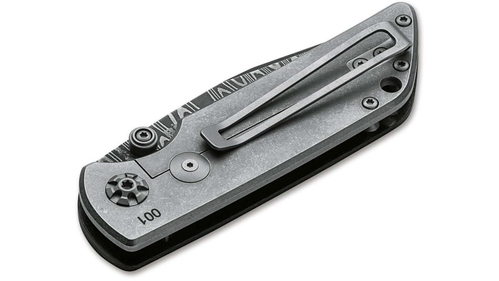 Boker Solingen M4 Sherman Damast Folding Knife, 3.03 in, Damascus, Clip Point Blade, Micarta, Black Handle, 110662DAM