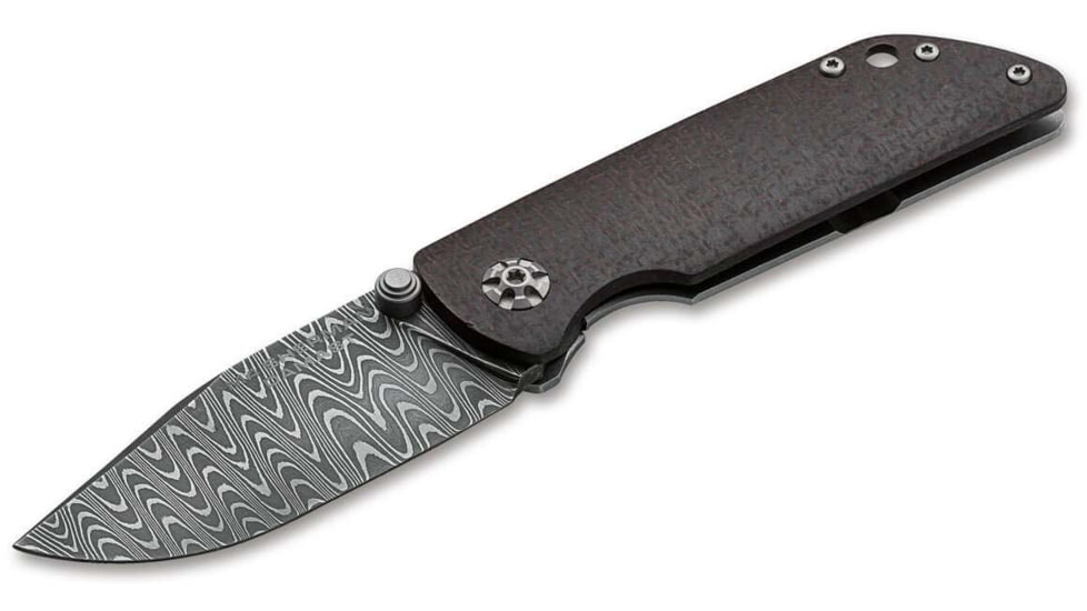 Boker Solingen M4 Sherman Damast Folding Knife, 3.03 in, Damascus, Clip Point Blade, Micarta, Black Handle, 110662DAM