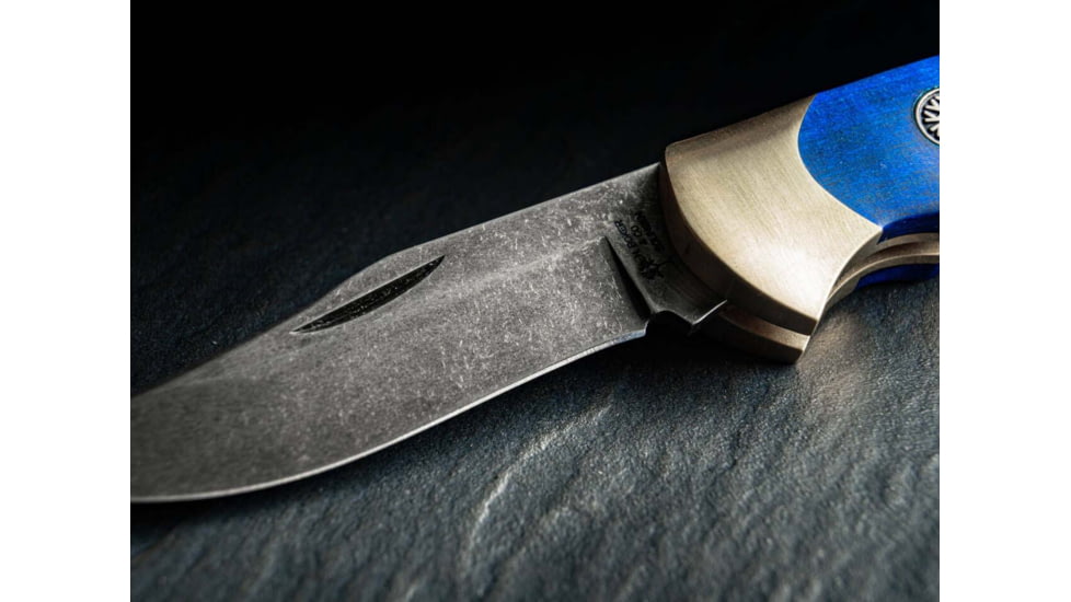 Boker Solingen Scout Solingen Folding Knife, 2.83in, C75, Brass, Chestnut Wood Blue Handle, 112099