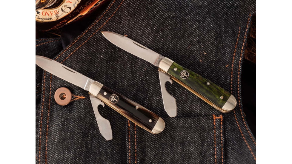 Boker Solingen Swell-End Jack Folding Knife, 2.64in, N690, Curly Birch Wood, Nickel Silver Green Handle, 112916
