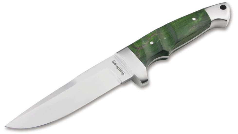 Boker Solingen Vollintegral 2.0 Fixed Blade Knife, 4.61in, 440C, Curly Birch Wood Green Handle, 128585