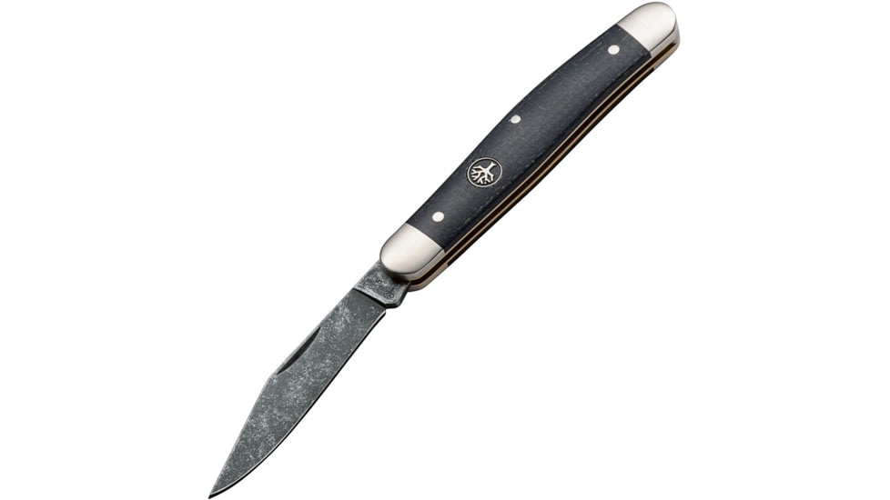 Boker Stockman Burlap Folding Knife, 3 acid washed finish O1 steel clip blade, Black burlap micarta handle, 114985