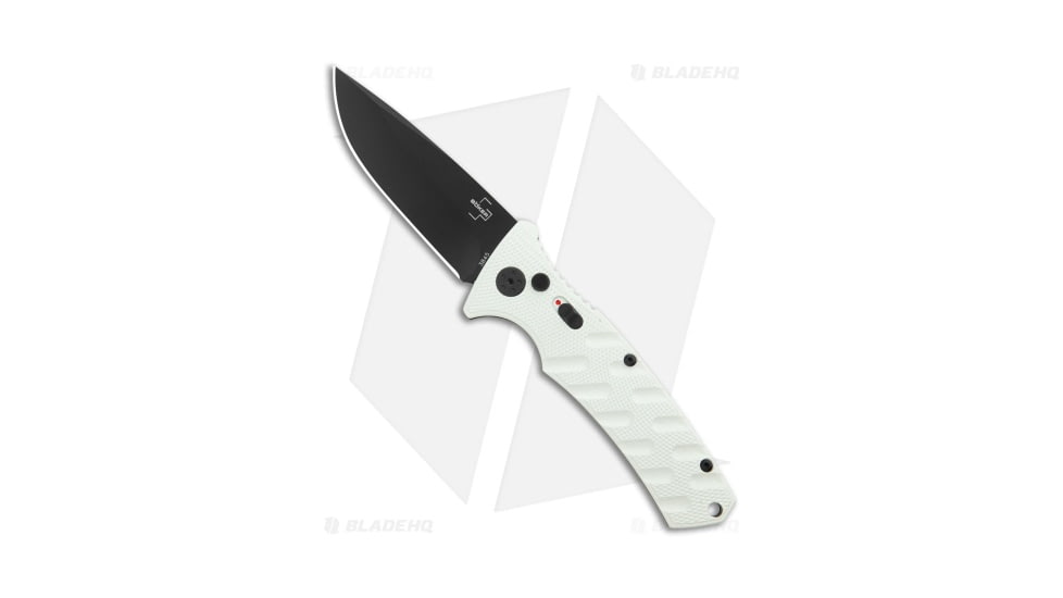 Boker Strike Automatic Folding Knife, 3.25in, D2, Drop Point Blade, Aluminum White Handle, Black/White, 7.50in, BHQ-195740