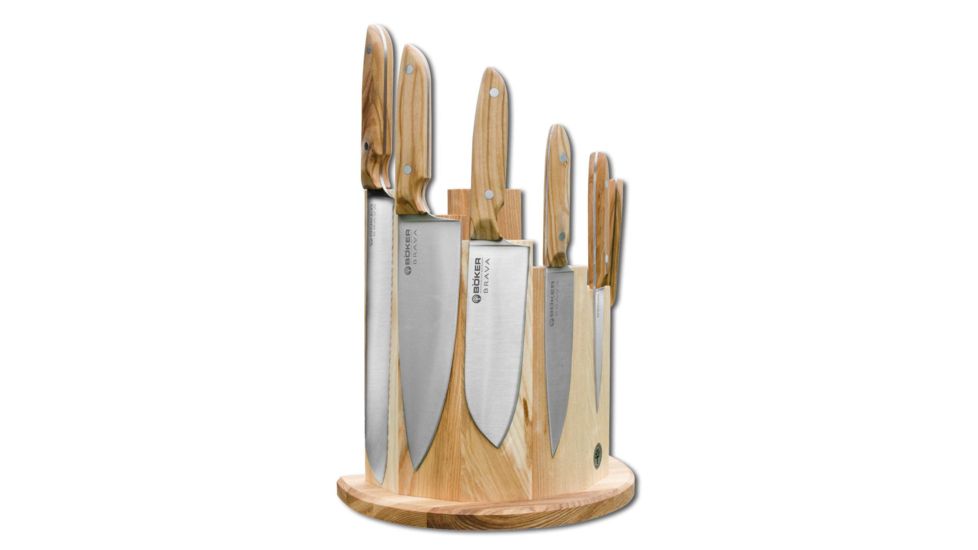 Boker USA 6pc Brava Knife Set w/Block X50CrMoV15 Steel Blade,Olive Wood Handle 130483SET