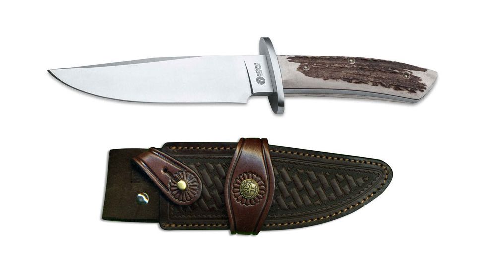 Boker USA Arbolito Esculta Hirschhorn Fixed Blade Knife,5.70in N695 Steel,Hirschhorn Handle 02BA593H
