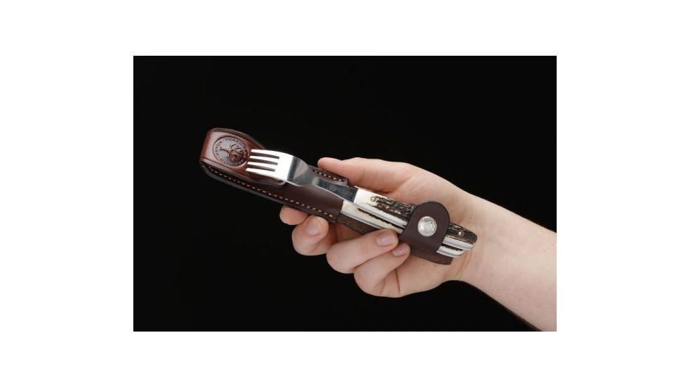 Boker USA Arbolito Stag Fork &amp; Knife Set w/ Leather Sheath 03BA501HH