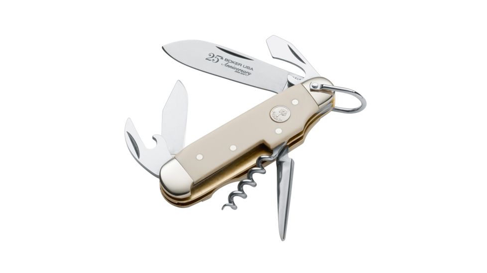 Boker USA Camp Knive Anniversary, 4034 Steel 2 1/2in And 1 3/4 Blade, White Micarta Scales, 110182M