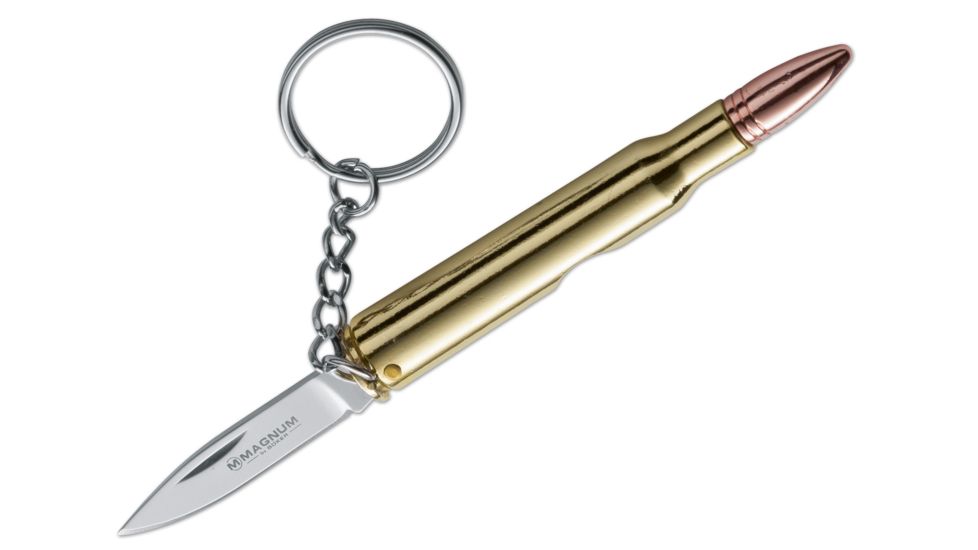 Boker Magnum 30-06 Bullet Folding Knife, 1.75in, 440A Stainless Steel, Drop Point Blade, Gold Handle, 01SC249