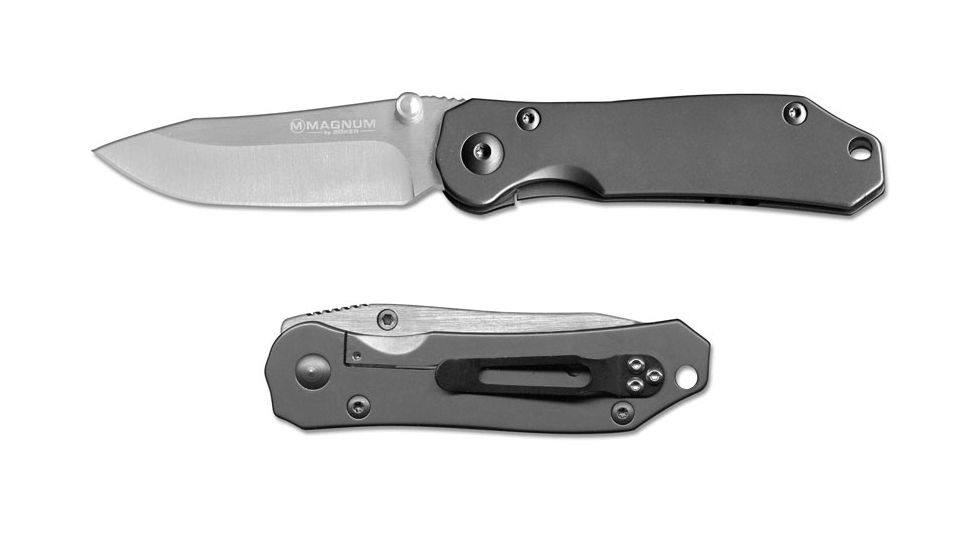 Boker USA Magnum Steelpower Folding Knife,2.88in 440 Stainless Steel Blade,Stainless Steel Handle 01GL121