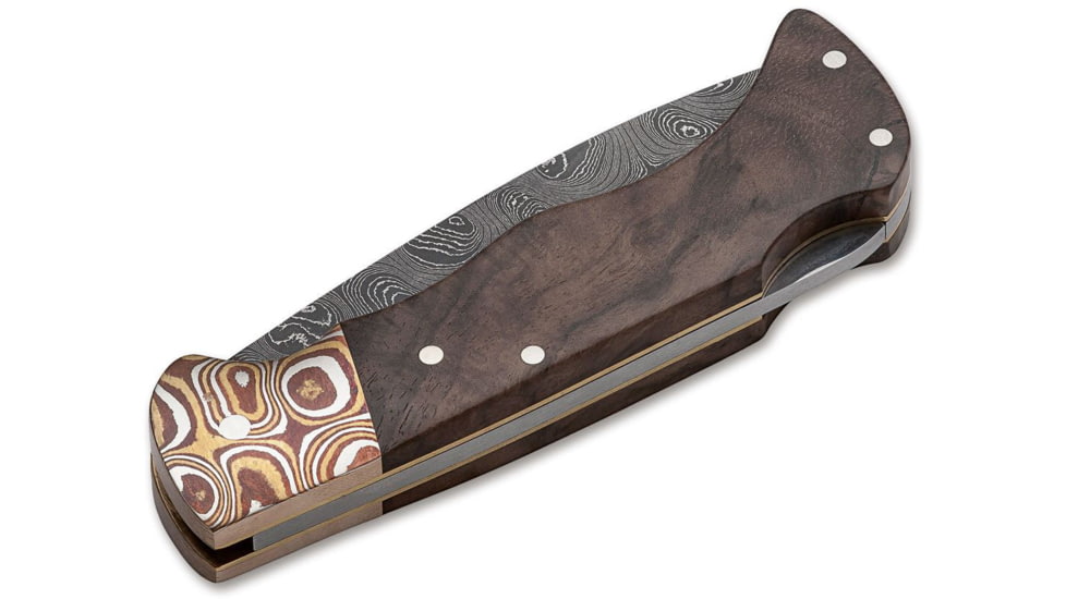 Boker USA Mokume Damascus Walnut Knife, Brown, Small, 110166DAM
