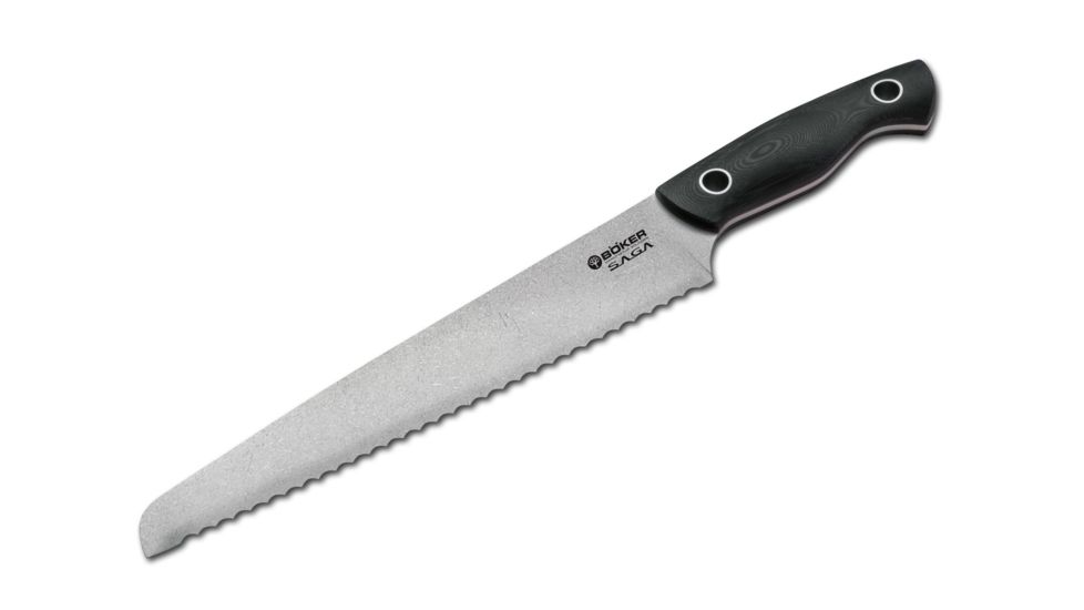 Boker USA Saga Bread Knife,9.25in 440C Steel Stonewash Finish Blade,Black G10 Handle 130481
