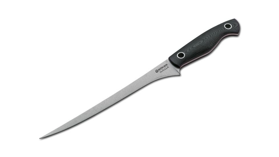 Boker USA Saga Fillet Knife,7.75in 440C Steel Stonewash Finish Blade,Black G10 Handle 130482