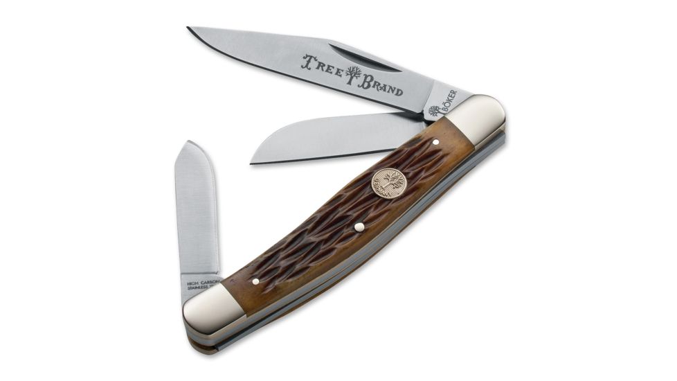 Boker USA Traditional Series Stockman Folding Knife,Carbon Steel Blade,4in Closed,Jigged Brown Bone Handle,Clam Pack 110726C