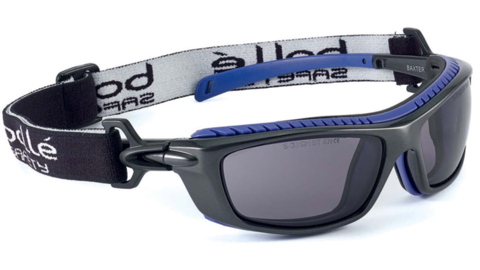 Bolle Baxter Safety Glasses, Black Blue Frame, Smoke Lens, 40277