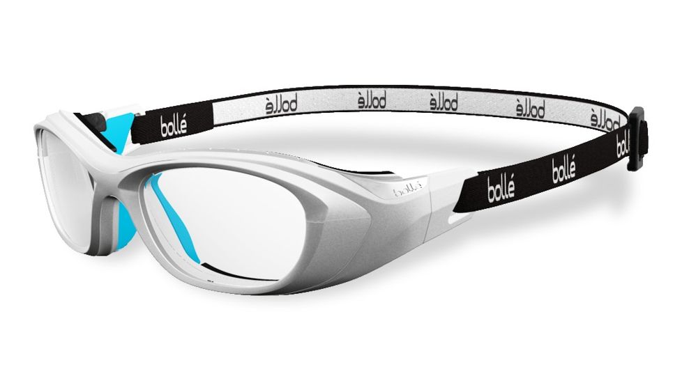 Bolle Dominance  Sport Protective Single Vision Prescription Safety Glasses,Rectangular,White and Pearl Tourquoise  Frame w/ Strap 12000SV