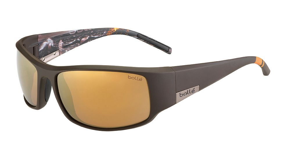 Bolle King Sunglasses, Matte Brown Sea Frame, Polarized Inland Gold Oleo AR Lens, 12120