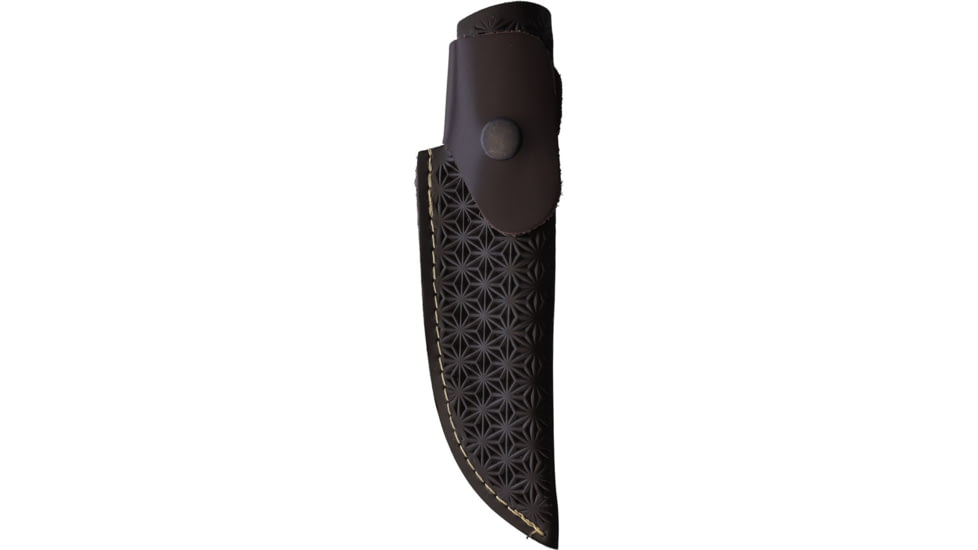 BORDO Potter Satin Fixed Blade Knife, 8.75in Overall, 2.5in, Stainless Steel, Satin Blade, Black/Red Wood Handle, Leather Sheath, POTTER RUSTY STEEL