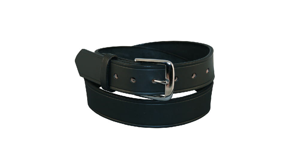 Boston Leather 1 1/2 Lined Off Duty Belts - Mens, Nickel, Nickel Buckle, Plain, Black, 56 in, 6582-1-56