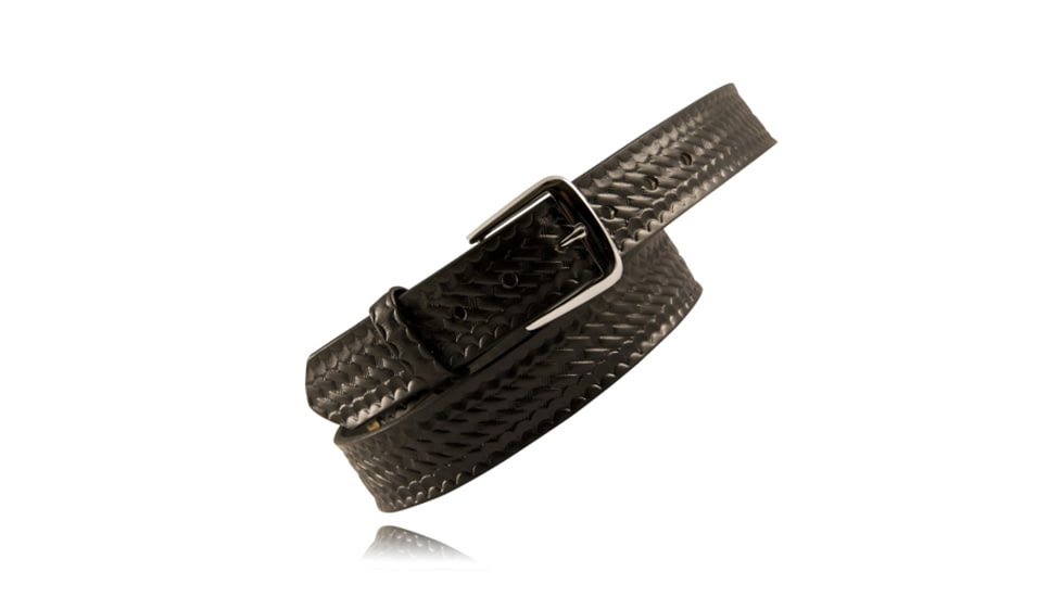 Boston Leather 1 1/2 Lined Off Duty Belts - Mens, Nickel, Basket Weave, Black, 28in, 6582-3-28