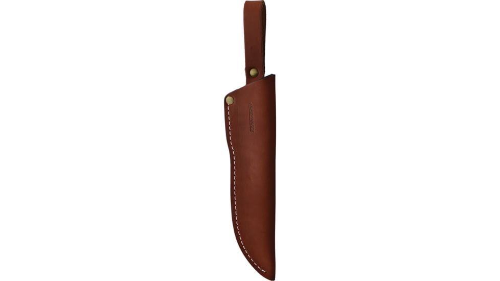 BPS Knives 9.1in 5Cr14MoV Camping Fixed Blade Knife, 9.13in Overall, 4.25in Satin Scandi Grind 5Cr14MoV Blade, Walnut Handle, Leather Sheath, B1SSH