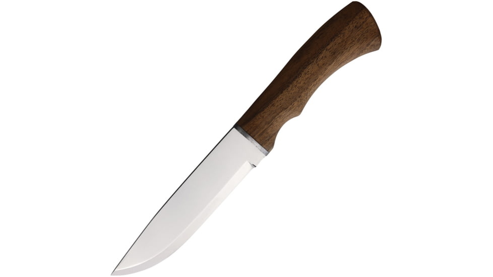 BPS Knives 9.75in 1066 Carbon Camping Fixed Blade Knife, 9.75in Overall, 5.25in, Satin Scandi Grind 1066 Carbon Steel Blade, Walnut Handle, Leather Sheath, BK06CSH