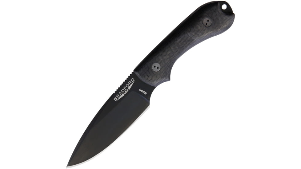 Bradford Knives Guardian 3 DLC 3D Carbon Fiber Knife, 3.25 black DLC coated Bohler N690 stainless blade, Black linen micarta handle, 3FE-116B-N690