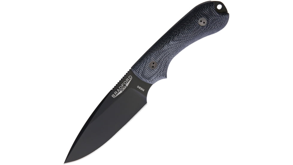 Bradford Knives Guardian 3D Black DLC Knife, 3.5 black DLC coated Bohler N690 stainless blade, Black canvas micarta handle, 3FE-101B-N690