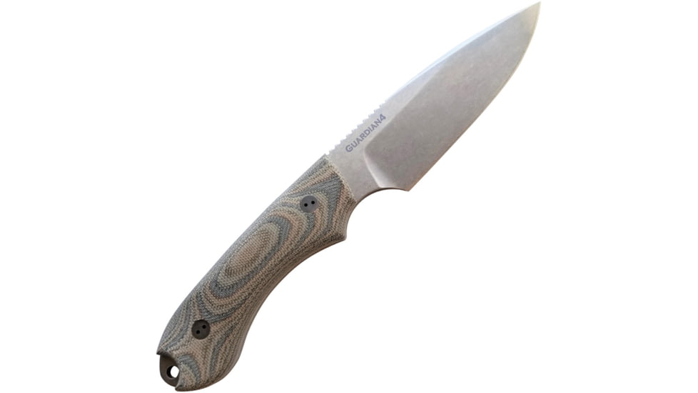 Bradford Knives Guardian 4 Camo Knife, 4.75 Bohler N690 stainless blade, Camo linen micarta handle, 4FE-109-N690