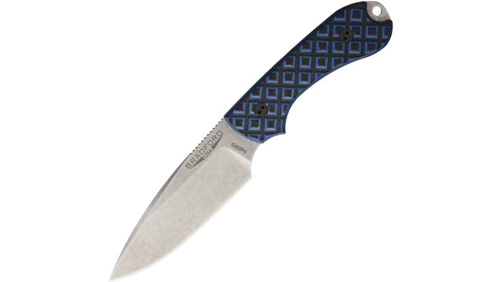 Bradford Knives Guardian3 EDC Black/Blue Fixed Blade Knife, 3.5in, Stonewash, Black and Blue, G10 Handle BRAD04
