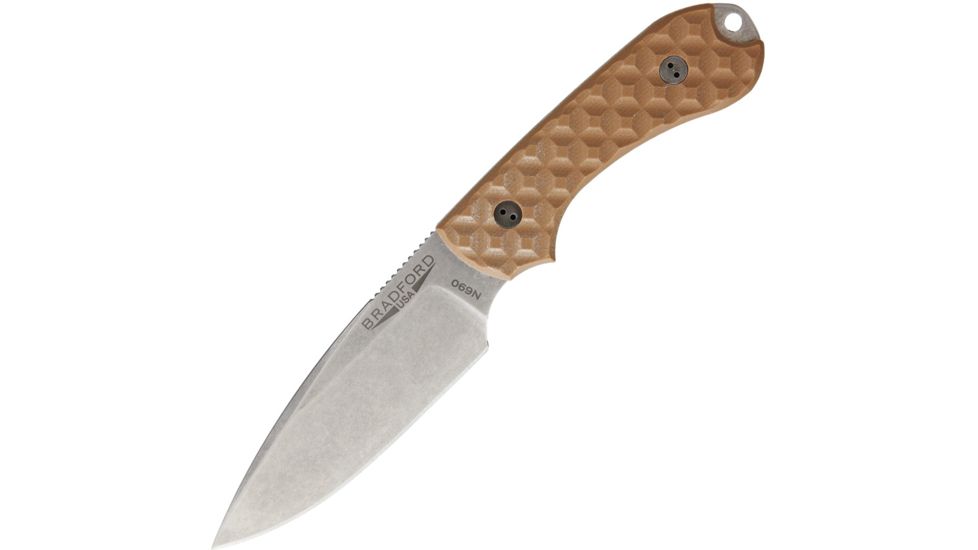 Bradford Knives Guardian3 EDC Coyote Brown Fixed Blade Knife, 3.5in, Stonewash, Brown, G10 Handle BRAD03