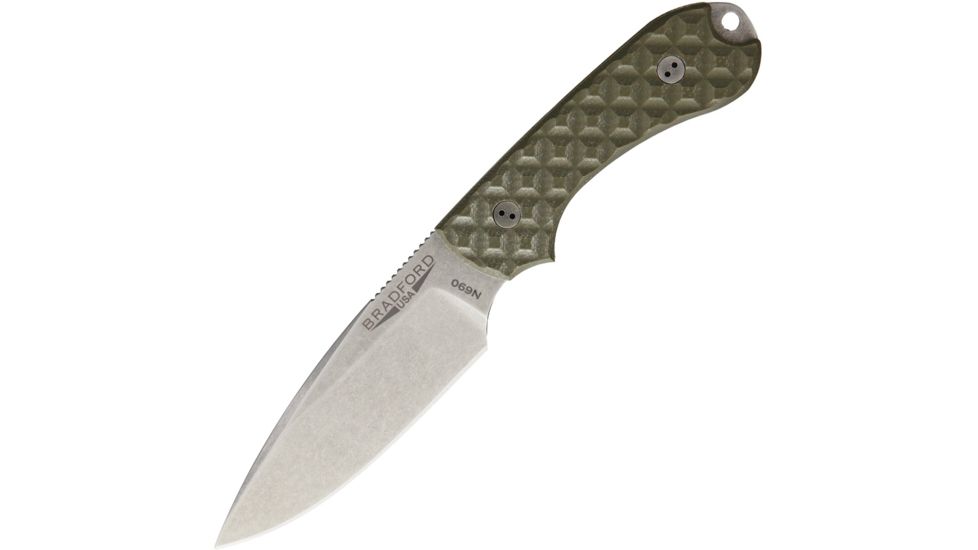 Bradford Knives Guardian3 EDC OD Green Fixed Blade Knife, 3.5in, Stonewash, OD Green, G10 Handle BRAD02