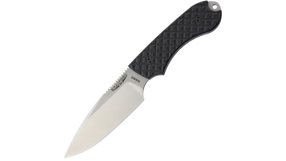 Bradford Knives Guardian4 Black Fixed Blade Knife, 9in, 4.125in, Drop Point, Satin and Stonewash, Black, G10 Handle BRADG4BK