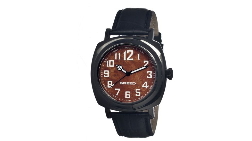 Breed Mozart Mens Watch, Black Leather Band, Black Bezel, Brown Analog Dial, Silver Hand BRD4203