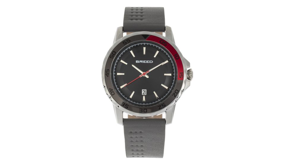 Breed Revolution Leather-Band Watch w/ Date, Grey, One Size, BRD8303