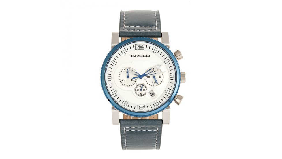 Breed Ryker Chronograph Leather-Band Watch w/ Date, Teal/Silver, One Size, BRD8201