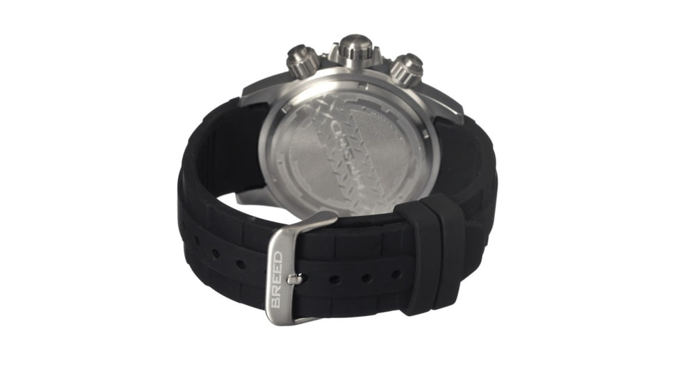 Breed Mens 4302 Salvatore Watch - Black Silicone Band,Silver Bezel,Strap Buckle,Black Analog Dial,Silver Hand in Silver BRD4302