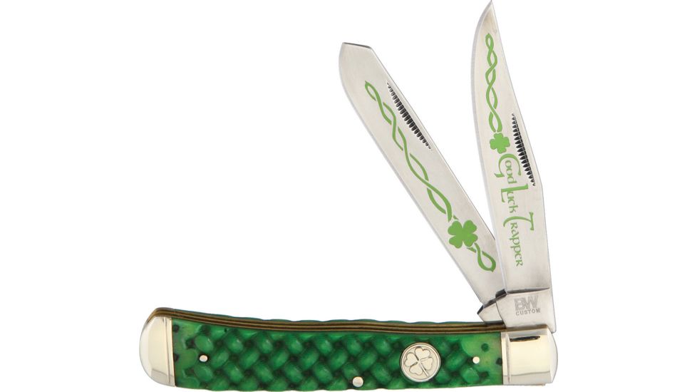 Brian Wilhoite Good Luck Trapper Folding Knife,Stainless Steel,Standard Edge,Clip and Spey,Mirror Polish,Green,Synthetic Handle BWC30