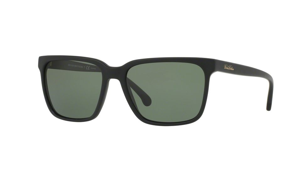 Brooks Brothers BB5032S Sunglasses 60649A-57 - Matte Black Frame, Green Solid Polarized Lenses