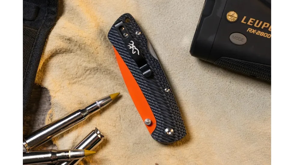 Browning Back Country Folding Knife, 3in, D2 High Carbon Steel, Drop Point, G10 Handle, N, 3220524