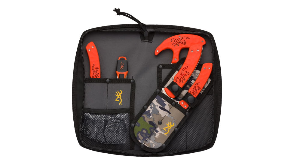 Browning Primal Series 6-Piece Set w/Ovix Zippered Case &amp; Gloves, 8Cr13MoV Stainless Steel Blades, Polymer Handles w/Rubber Overmold, 3220482B