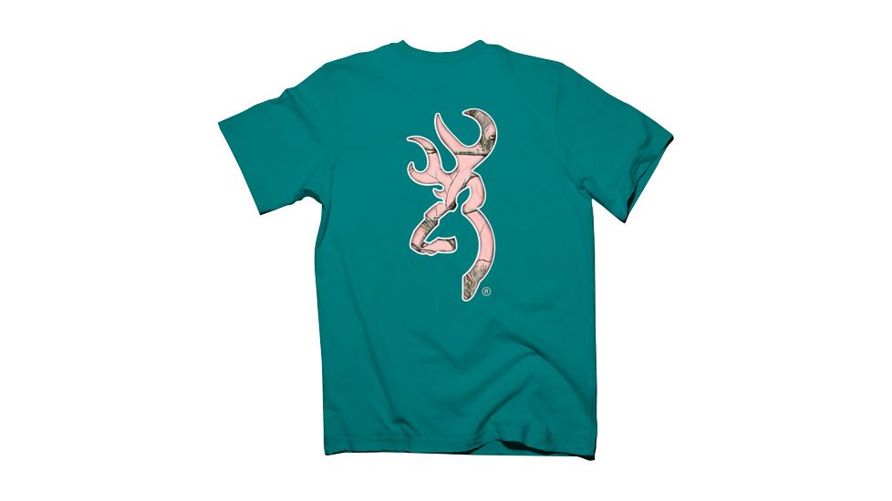 Browning Bg Women's T-shirt Xl Rt-ap Pink Camo Buckmark Logo/teal