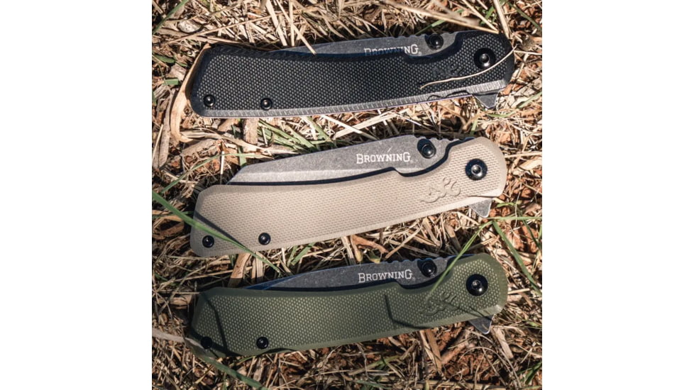 Browning Branded Rock Field Assisted Opening Folding Knife, 3in, 7Cr17Mov, Tanto, G10 Handle, N, 3220507