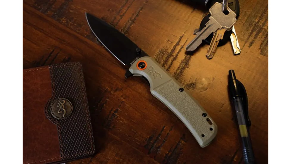 Browning Buckmark Slim Folding Knives, 3.125in, D2 High Carbon Steel, Drop Point, Sage Laminate Handle, N, 3220513