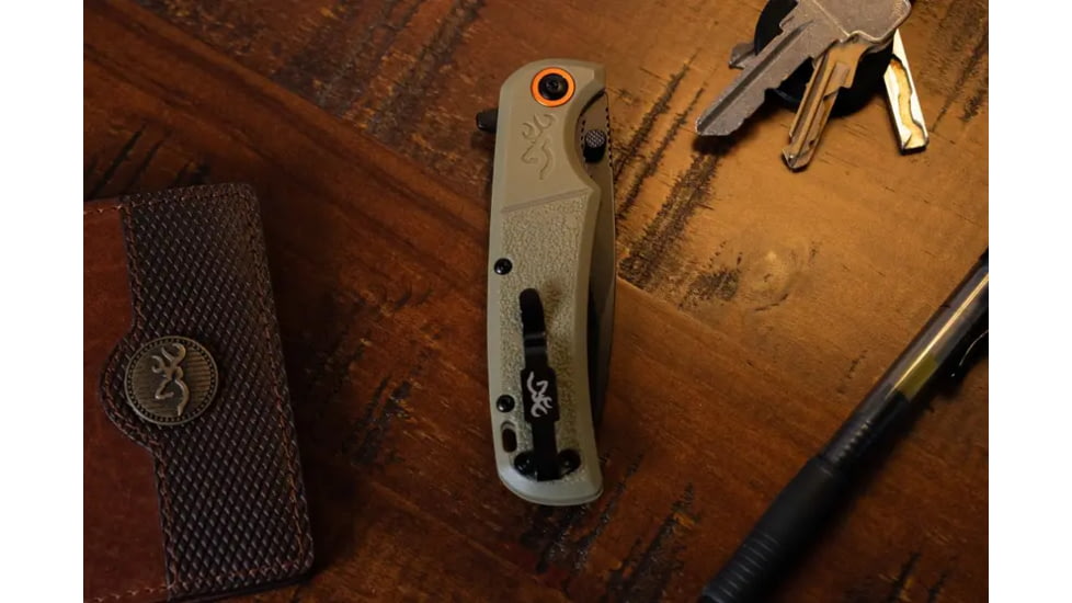 Browning Buckmark Slim Folding Knives, 3.125in, D2 High Carbon Steel, Drop Point, Sage Laminate Handle, N, 3220513