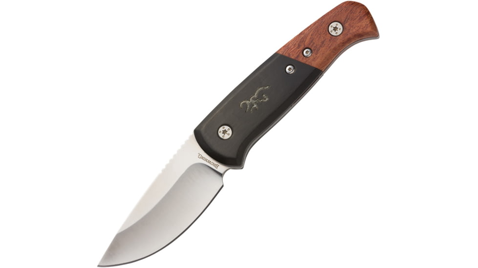 Browning Fixed Blade Knife with Wood Handle, 3 satin finish stainless drop point blade, Black and brown, 3220373