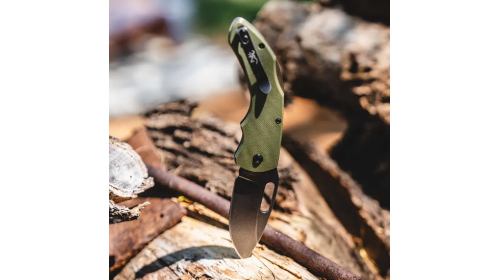Browning Hidden Hollow Folding Knife, 3in, D2 High Carbon Steel, Drop Point, G10 Handle, N, 3220506