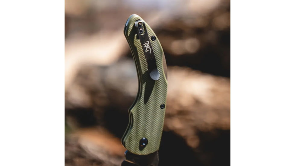 Browning Hidden Hollow Folding Knife, 3in, D2 High Carbon Steel, Drop Point, G10 Handle, N, 3220506