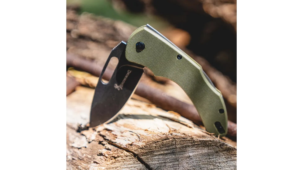 Browning Hidden Hollow Folding Knife, 3in, D2 High Carbon Steel, Drop Point, G10 Handle, N, 3220506