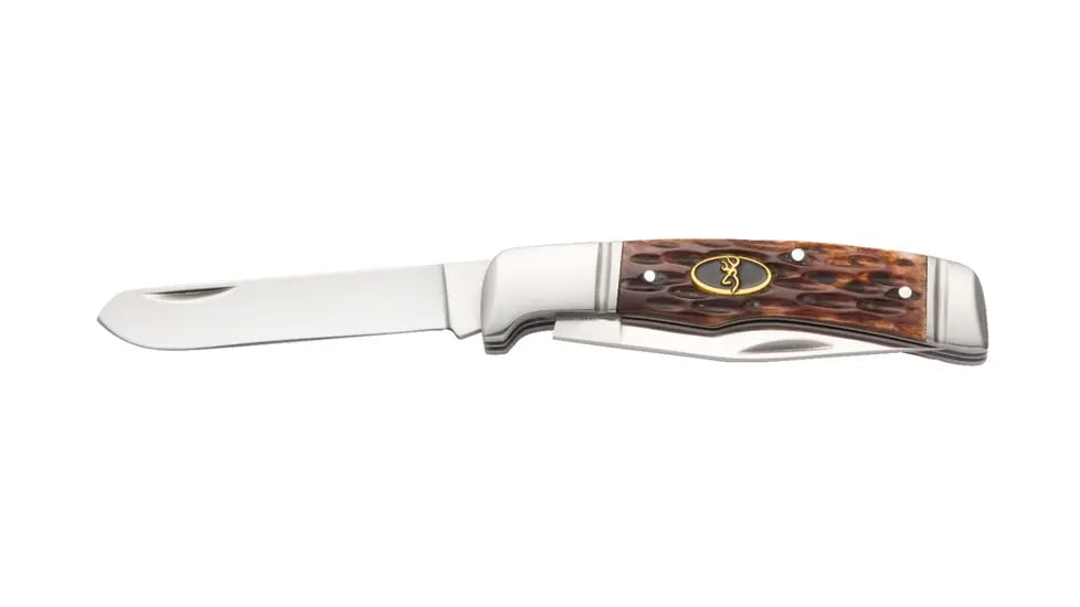 Browning Joint Venture 2 Blade Folding Knife, 2.875in, 8Cr13MoV, Clip Point, Bone Handle, N, 3220012